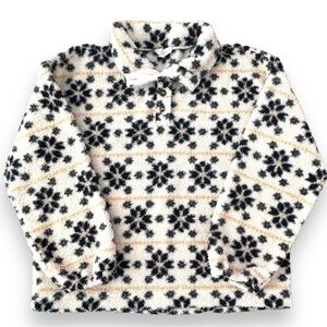 LOFT Size Large Black-Gold-Cream 3/4 Button Pullover Fleece Jacket